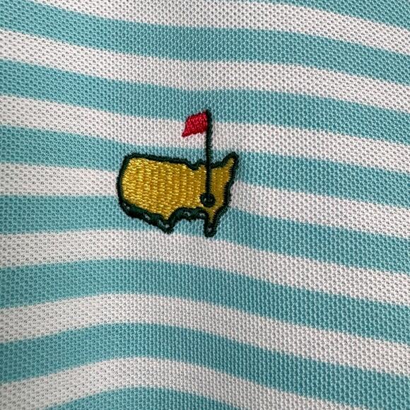 Masters Collection Pima Cotton Teal and White Striped Embroidered Polo Men's L - Picture 6 of 9